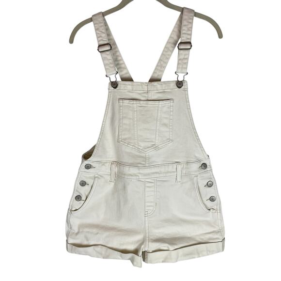 Old Navy cream denim short bib overalls shortalls size small - Picture 1 of 8